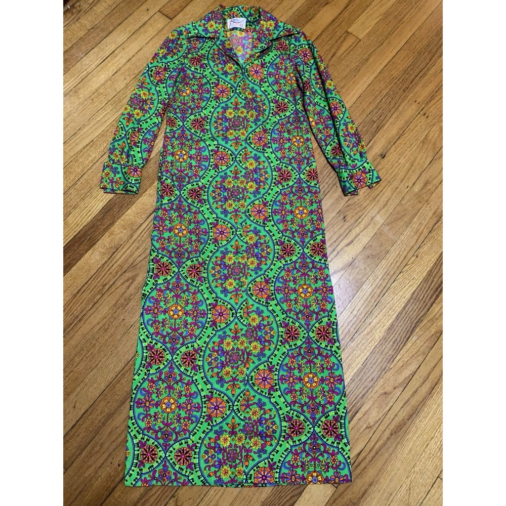 VTG Liberty House by Sydney Hawaiian Dress 8 Floral Maxi 70s Button Down